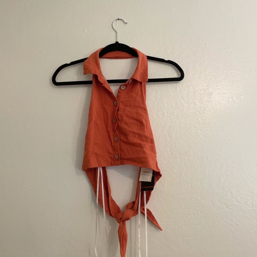 Crop halter w collar, button up, F21 size XS linen